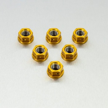 PACK 6 TUERCAS DE CORONA M8X1.25MM DORADO ALUMINIO RACING