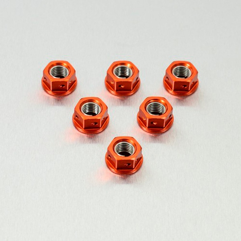 PACK 6 NUTS OF SPROCKET M8X1.25MM ORANGE ALUMINUM RACING