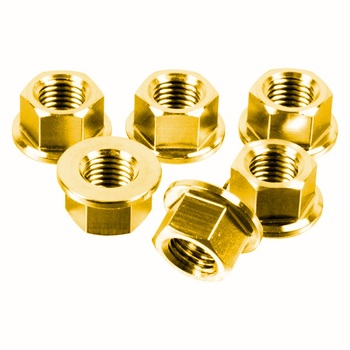 PACK 6 TUERCAS DE CORONA M12X1,50MM DORADO ACERO INOXIDABLE