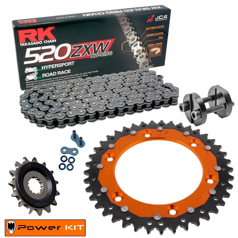 KTM 660 SMC 05-06 Power Kit Front Sprocket Rear DUAL Sprocket Super Reinforced Chain Grey Free Riveter Tool!