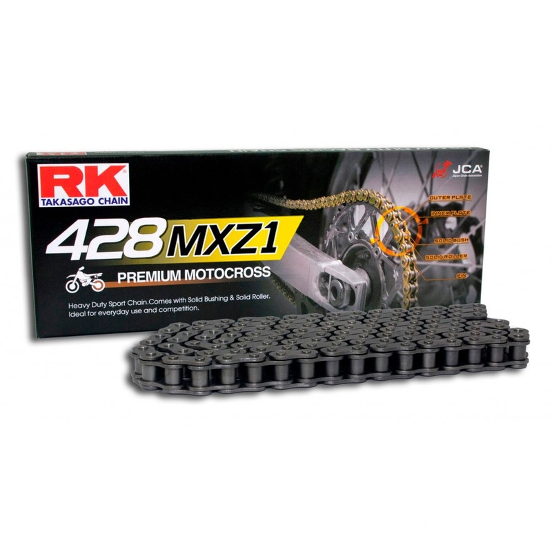 CADENA RK 428 MXZ1 GRIS ACERO ENGANCHE CLIP PREMIUM MOTOCROSS