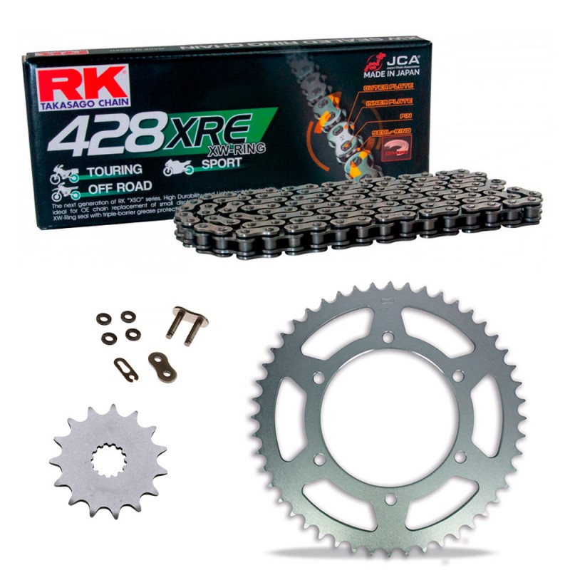 Sprockets & Chain Kit RK 428 XRE Grey Steel Reinforced Keeway Superlight 125 Limited ie. 17-25