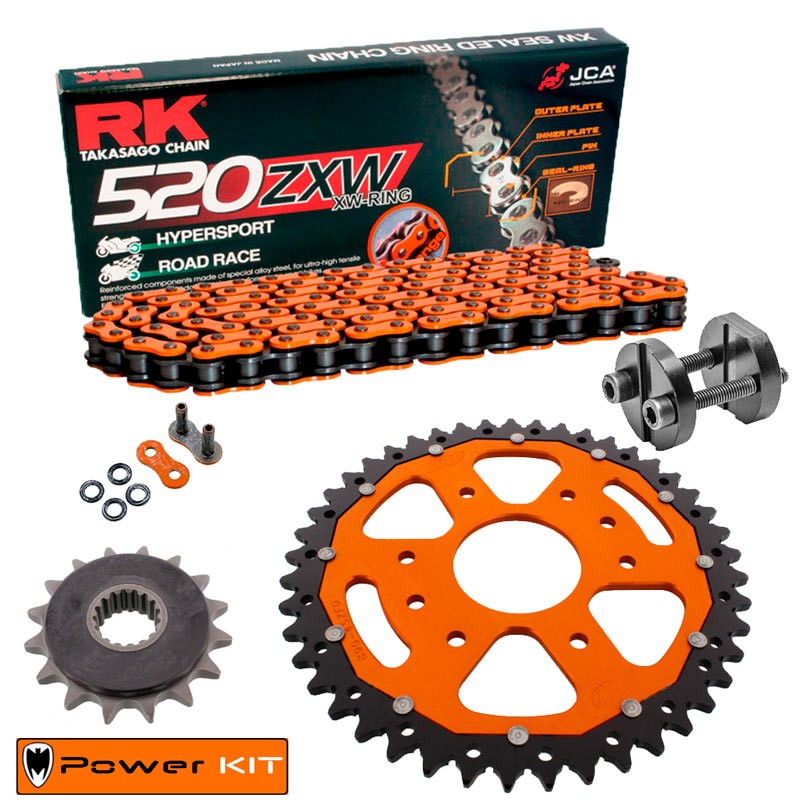 Duke 390 13-23 Orange Power Kit Super Reinforced Chain ORANGE FREE RIVETER !!