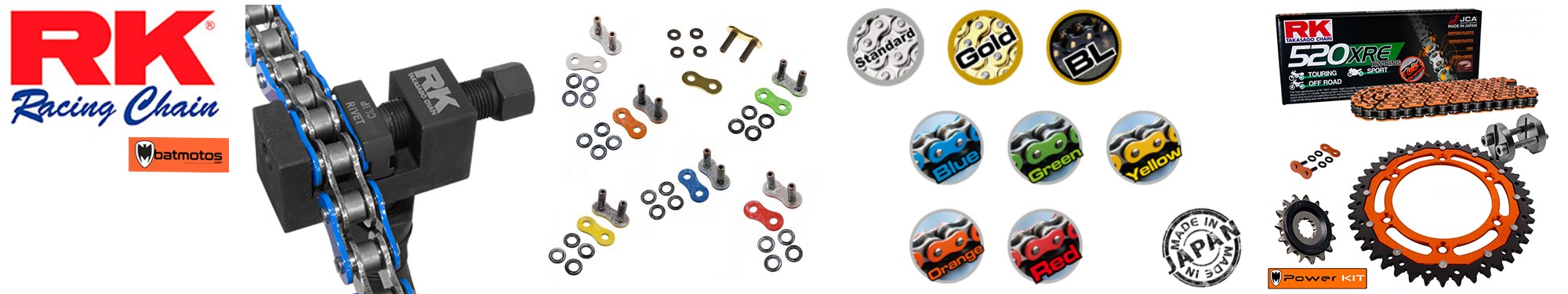 RK Chain Kits de Arrastre para motos. Cadenas en todos los pasos y todos los colores